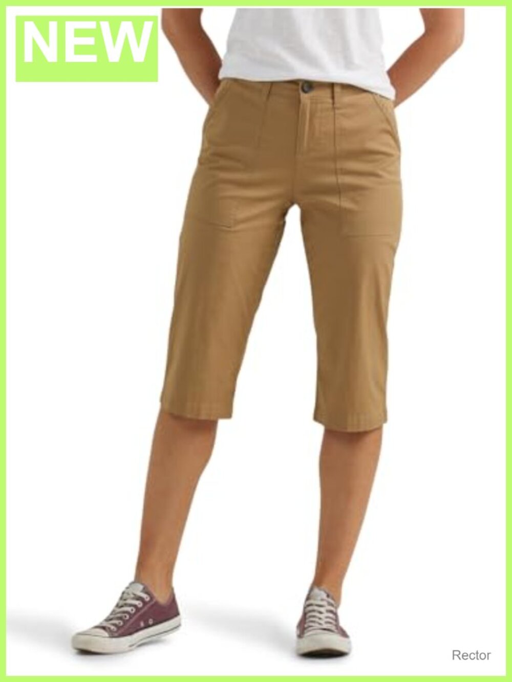 Relaxed Fit Cotton Spandex Utility Capri Pants Mid-Rise 17-inch Inseam